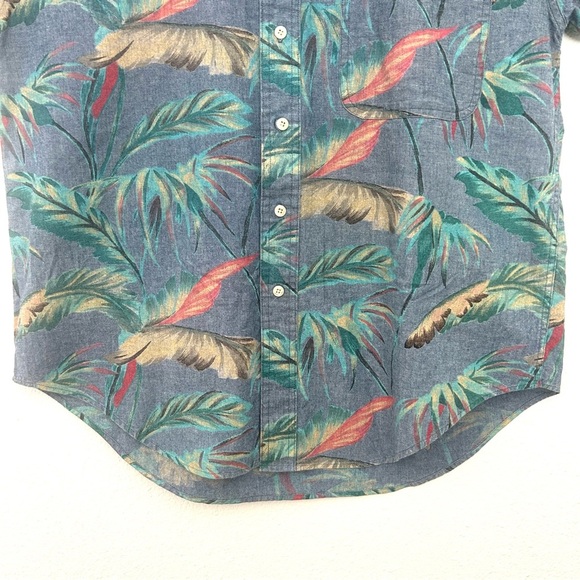 GANT White Water Chambray Short Sleeve Shirt Floral 100% Cotton Blue Size Medium - Picture 4 of 13